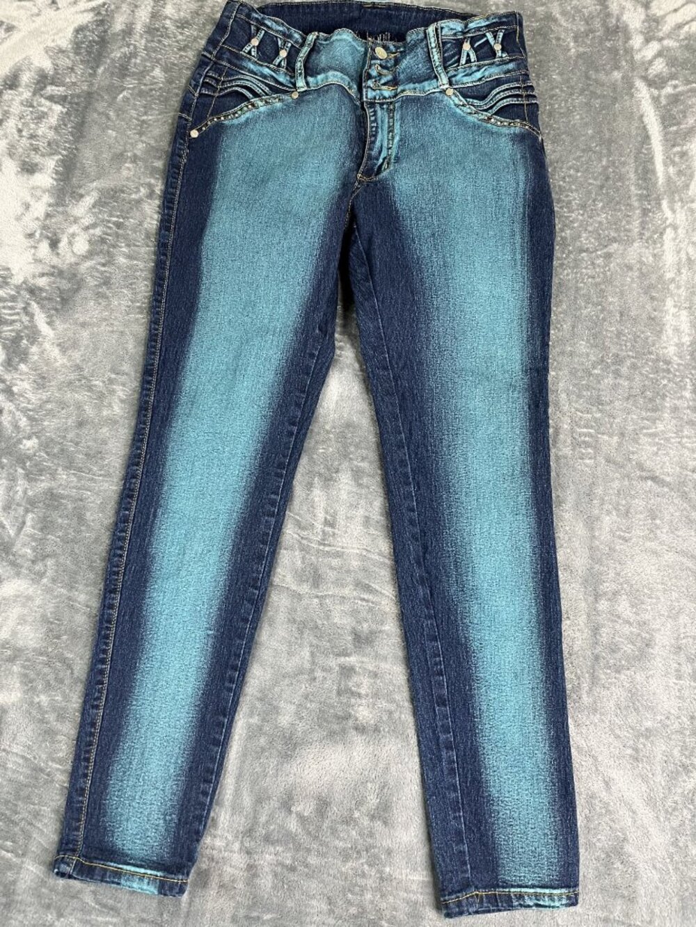 La Bonita Womens Distressed  Skinny Jeans Size 15 Blue Stretch Denim